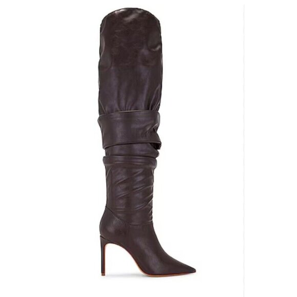 Schutz Ashlee Over The Knee Boots Dark Chocolate Brown Leather Heels - Picture 1 of 7